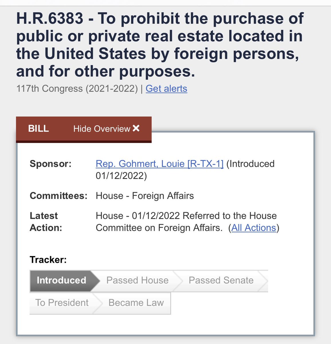 DrPaulGosar's tweet photo. Today I co-sponsored HR 
6383, a @replouiegohmert bill, prohibiting foreign ownership of US land. This is vitally important to preserve resources and farm land for Americans.  Almost every other nation prohibits land ownership by foreigners. @Leo4AzHouse @SonnyBorrelli @KariLake https://t.co/7yxNgXQYN9