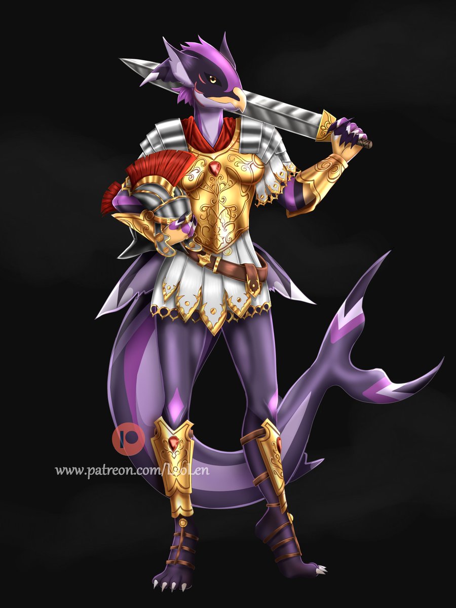 LeoLen16679495's tweet photo. Finished commission in anime style.

Alternative version you can see on my Patreon - https://t.co/AVDfbehO6R

#commission #Roman #armor #furry #anthro #shark #gryphon #species #sword #helmet #art #digitalart #artwork #violet #tail https://t.co/ImWPJ1gepx