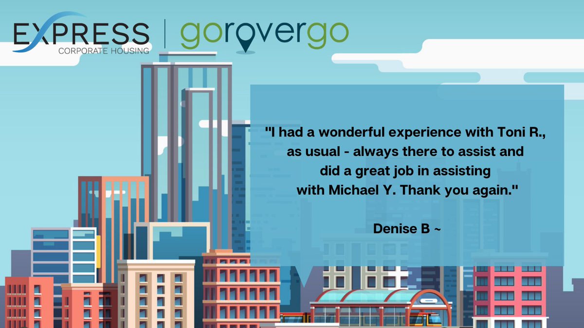 We are proud of Toni for providing quality service to our clients &amp; beyond! We’ll provide the same for you - so please call us for your temp housing needs! #ExpressCorporateHousing #GoRoverGo #corporatehousing #servicedapartments #relocation

expresscorporatehousing.com
888.899.7829