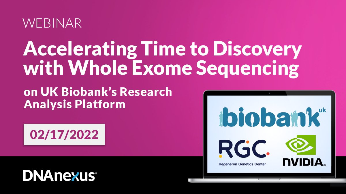 NVIDIAHealth's tweet photo. Join a webinar with @uk_biobank, @RegeneronDNA, NVIDIA, and @dnanexus to learn about an analysis pipeline used to quickly sequence and analyze 450,000 exomes using a #bioinformatics protocol comprising entirely open-source tools. https://t.co/OBaHWcEwok https://t.co/UiQxpwXI2H