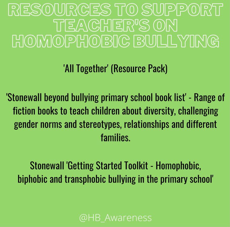 HB_Awareness's tweet photo. Here are some brilliant resources that can be used by teachers to tackle homophobic bullying in schools. They can also be used by parents to help them educate their children about homophobic bullying🏳️‍🌈 Links to all resources can be found in the comments🤍 #bullying #education https://t.co/HNyx7W7dSN