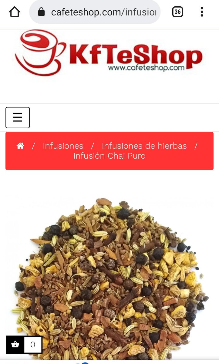<a href="/2imori/">Isabel Morillo</a> Si quieres una buena infusión en <a href="/CafeTeShop/">KfTeShop</a> te encuentras esta con Jengibre y muchas más. 
INFUSIÓN CHAI PURO
Anís, semillas de cardamomo, trozos de jengibre, pimienta negra, trozos de canela, hinojo, clavo y raíz de achicoria. 
<a href="/CafeTeShop/">KfTeShop</a> tienda online. Si pruebas, repites
