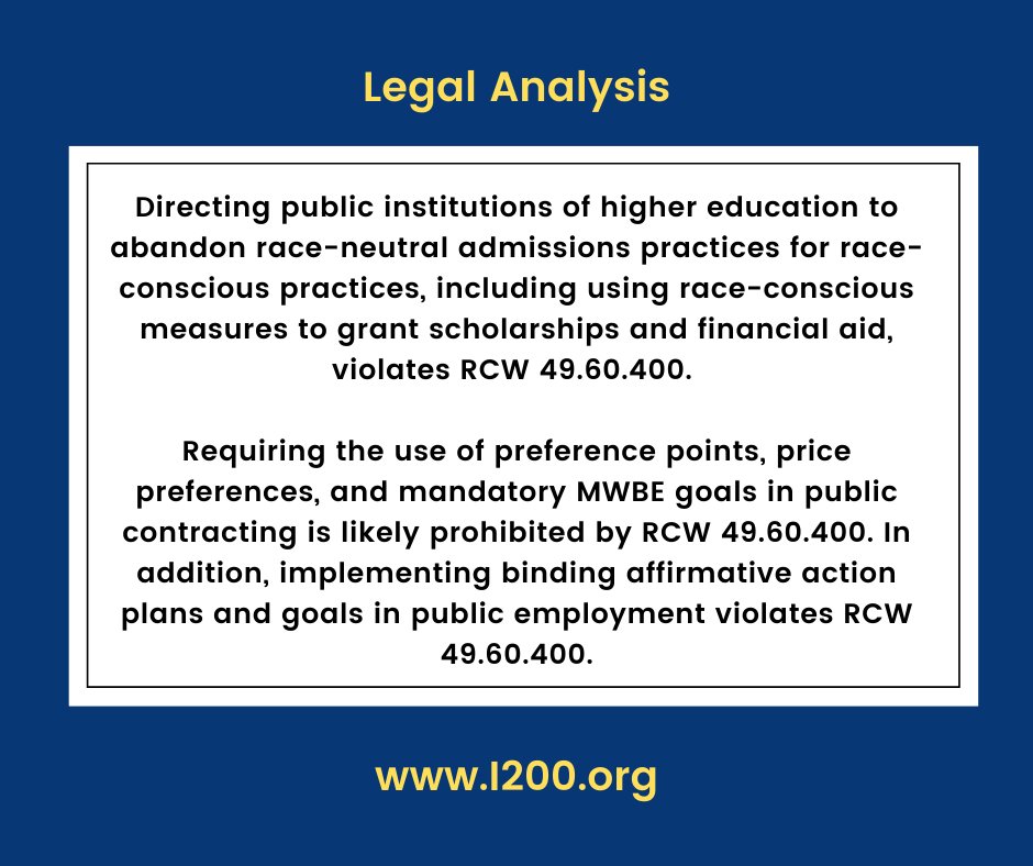 i200pac's tweet photo. In our open letter to @GovInslee, we laid out why the governor should not overturn voter passed I-200 via an EO. #3, preferential treatment and binding goals violate state law. Read open letter at https://t.co/45SOuwNIz8 3/4 #waleg https://t.co/roqYg45GA6
