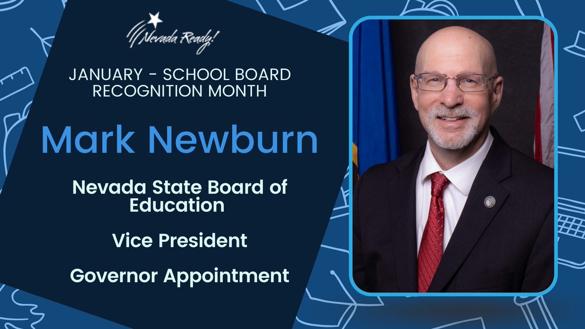 NvstateED's tweet image. It&apos;s #schoolboardrecognitionmonth and today we honor State Board of Education Vice President, Mark Newburn. A longtime STEM advocate, Mr. Newburn has served on several STEM related educational boards, and currently chairs the @unlv Computer Science Dept. Industry Advisory Board.