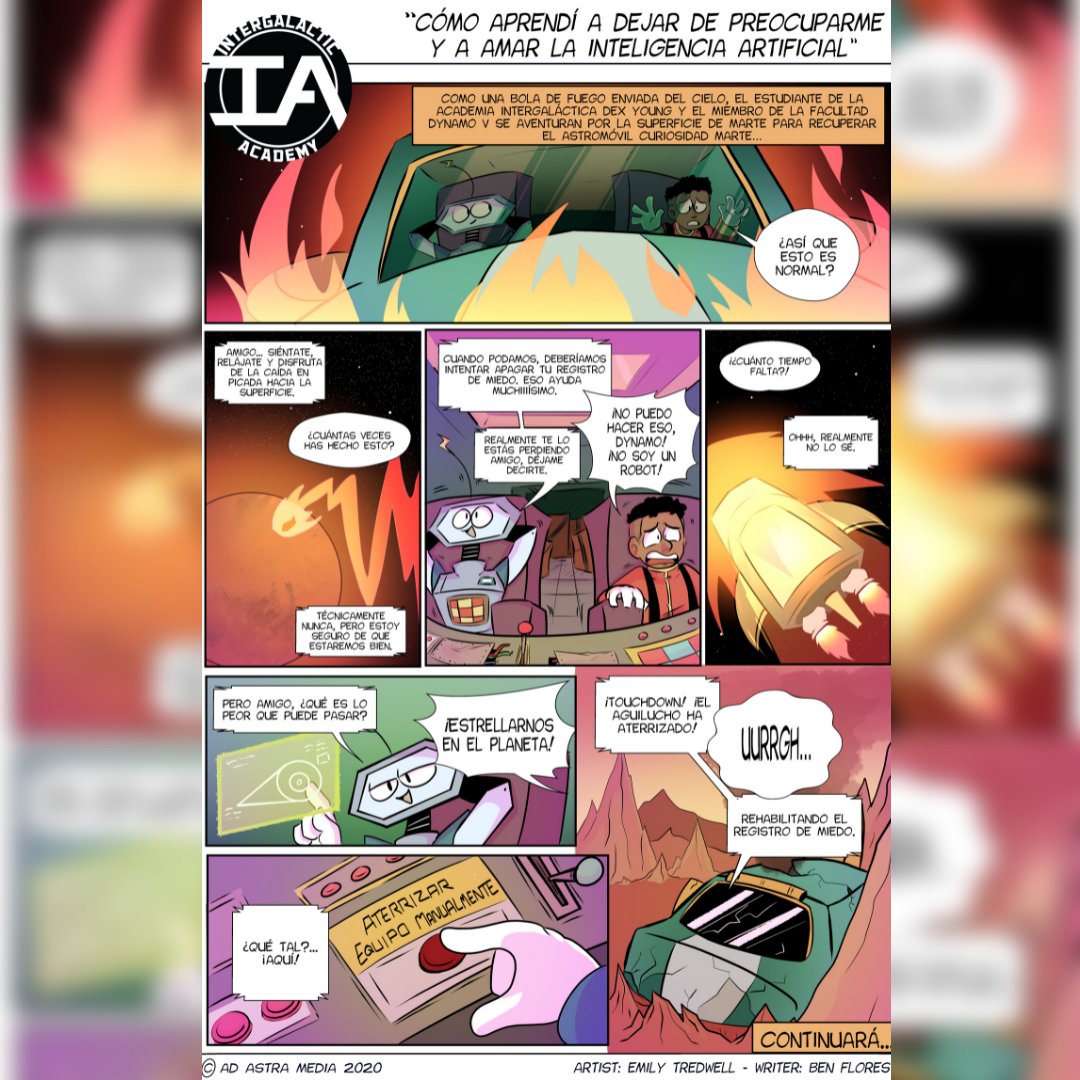 Dynamo looks super calm and Dex looks quite worries... Check out Page 28 of the #intergalacticacademy 
adastrasteammedia.com/intergalactica…

#comic #adastramedia  #comicbook #drintergalactic #diversity #diversityinSTEAM #STEAM #STEM #freecomic #adventure #smallbusiness #stembusiness