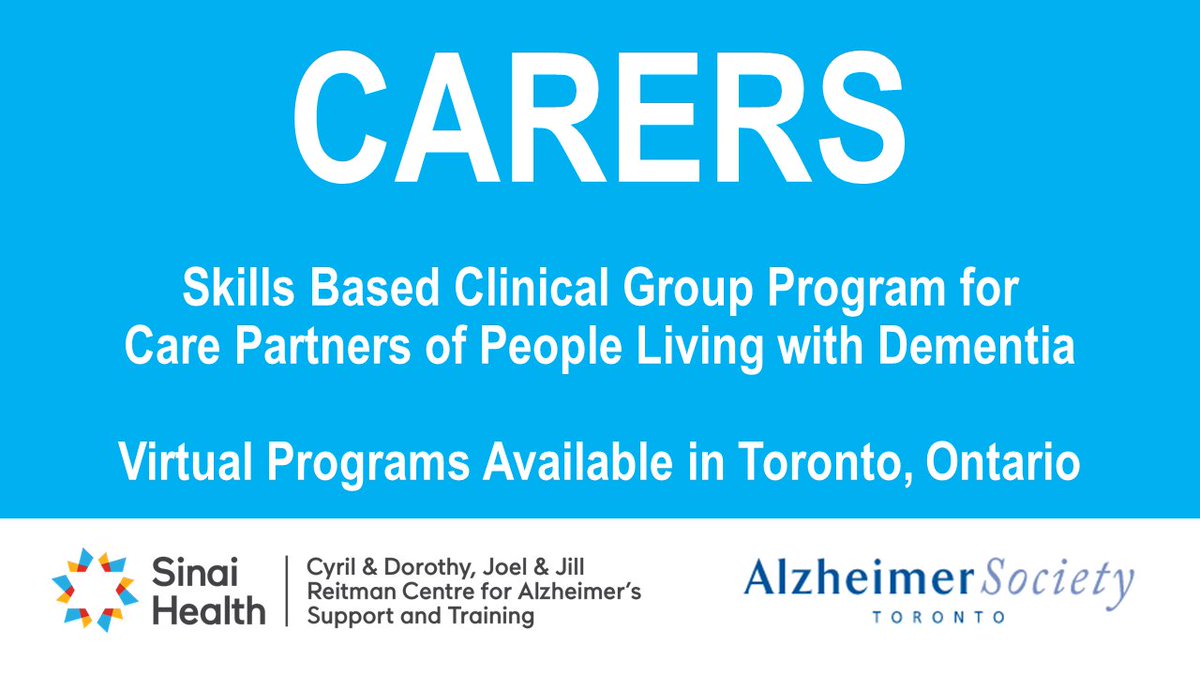 The Enhancing Care Teams <a href="/SinaiHealth/">Sinai Health</a> <a href="/AlzToronto/">Alzheimer Society TO</a> have a variety of clinical group programs for care partners of persons living with #dementia starting this Winter. All programs offered virtually. See ow.ly/tmOX50GjrZs for more info. <a href="/BSOProvOffice/">Behavioural Supports Ontario – Provincial Office</a> <a href="/SinaiGeriatrics/">Sinai/UHN Healthy Ageing and Geriatrics Program</a>
