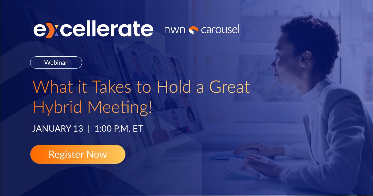 KummerJill's tweet photo. LIVE NOW:  Don’t miss our new webinar series eXcellerate!  Our first episode will feature Superstar Tech Guru, Jimmy Vaughan, from Microsoft with NWN Carousel’s Brian Fichter, VP of Visual Collaboration. https://t.co/EOVq7heYvN https://t.co/yLZh1WHyp8