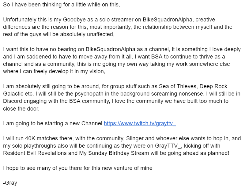 BikeSquadAlpha's tweet photo. A message from Gray https://t.co/dROJn4OiQ5