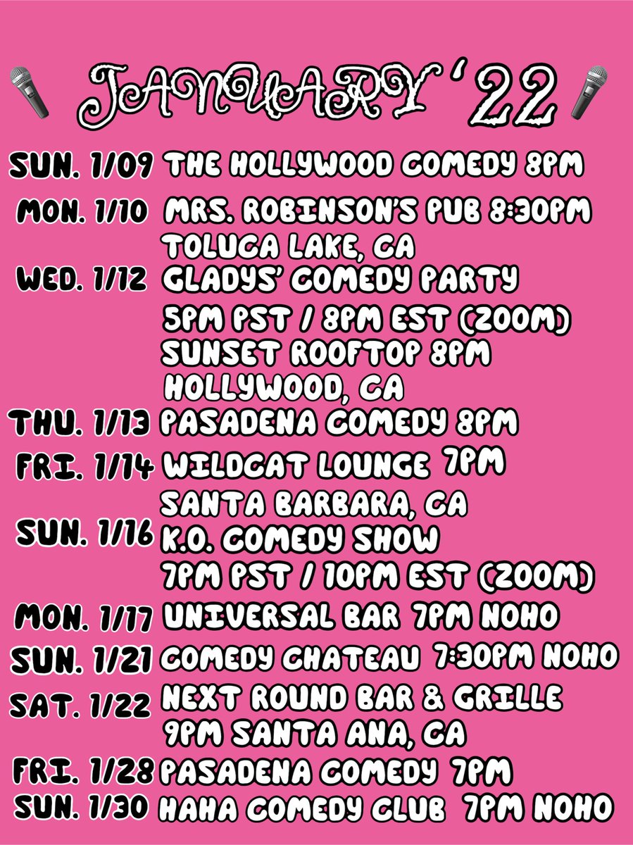 CAtFightJOy's tweet photo. I am the worst at posting on twitter.. I love IG but when it comes to tweeting I just never think of it!  Trying to be more diligent.  Anyway, here his my comedy schedule for Jan! https://t.co/H3JWFxn6X8