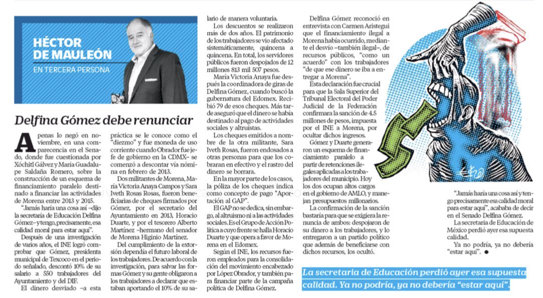 “Delfina *ómez debe renunciar”, escribe <a href="/hdemauleon/">Héctor de Mauleón</a> :