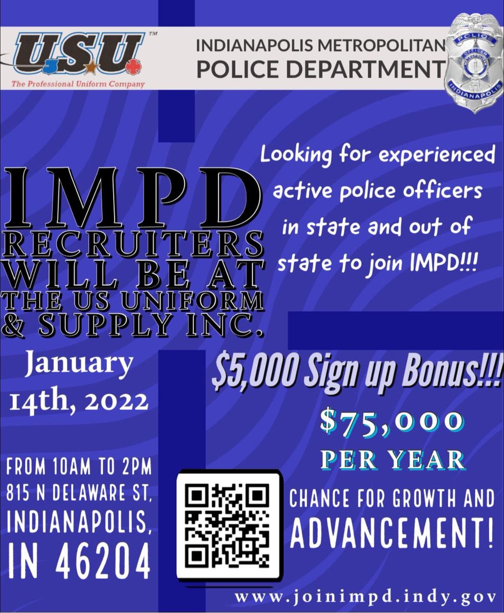 JoinIMPD's tweet photo. Experienced police officers needed!

Ready to make the move &amp; join the largest police department in the state Indiana?

Come speak to a recruiter tomorrow at the US Uniform &amp; Supply located at 815 N Delaware St, Indianapolis.

#beimpd #bethechange #hiring
https://t.co/rgHWVJY4d6 https://t.co/dsasg0cPLs