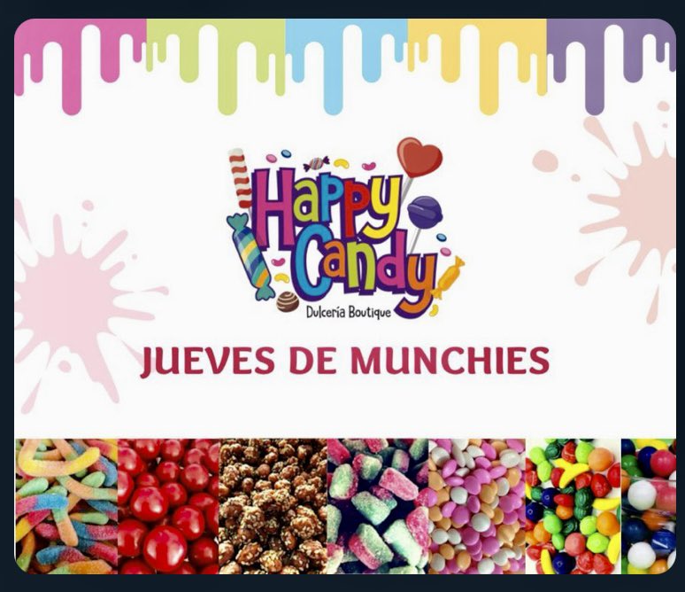 happy_candy_trc's tweet photo. Dulce día, hoy es jueves de promociones en Happy Candy, llévate 250grs y solo paga 200grs !!! Endulza tu Emoción!!! https://t.co/3uBytL3gNO
