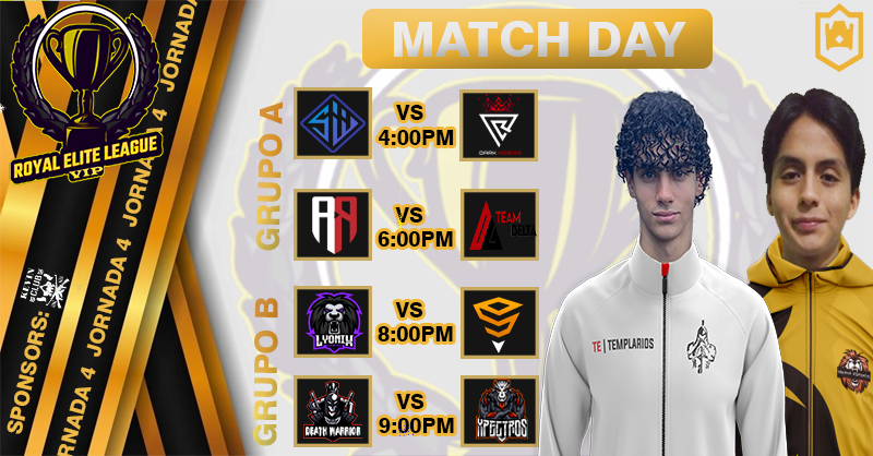 RoyalEliteLeag's tweet photo. #REL | DIVISION VIP 👑 | SEASON 2⃣ | JORNADA 4⃣

🔰GRUPO A

⚔️ @SecretWarriorPE 🇵🇪🇪🇺 🆚 @DarkRidersMx 🇲🇽
⚔️ @AtranconRoyale 🇲🇽 🆚 @TDelta_CR 🌎

🔰GRUPO B

⚔️ @LyonixGaming 🇲🇽 🆚 @FireStorm_GG 🇲🇽
⚔️ @DeathWarriorCR 🇵🇪 🆚 @XpectrosCr 🇵🇪 https://t.co/HtpSStPqXz