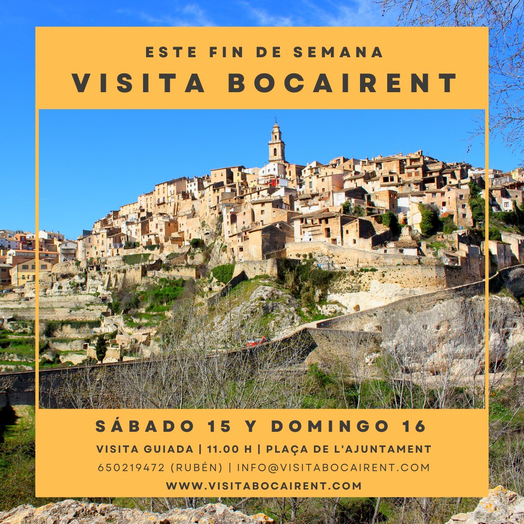 ¿Tienes plan para este fin de semana? 🤔

¿Te vienes a descubrir Bocairent?

Todavía quedan plazas para mis visitas guiadas. ¿Me acompañas? 😍

#bocairent #visitabocairent #visitaguiada #guíaoficial #comunitatvalenciana