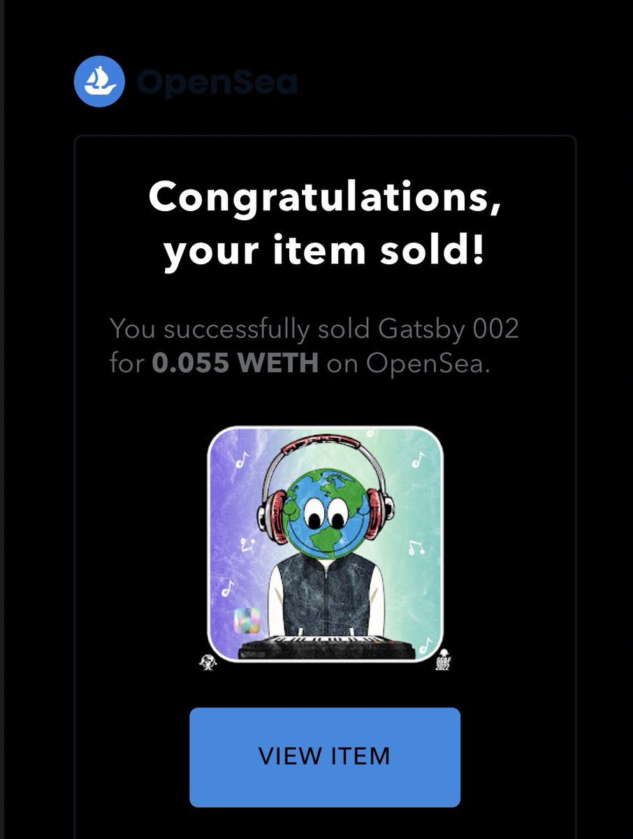 JaayGatsby's tweet photo. aaand OpenSea finally let this one thru, Gatsby 002 is officially sold! @t1bgproductions 🥳🙏🏽 https://t.co/BTNfqj8lFT