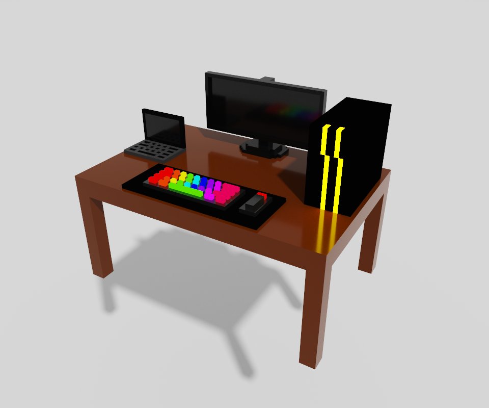 CryptoDesks's tweet photo. Today I want to introduce you to the classic desk.
Bedroom desk with RGB keyboard, a laptop, a pc and a monitor.
Fully wooden base!
In short, every kid's desk! :)
#NFTs #NFTCommunity #NFTDrop #NFTart https://t.co/NxLeGmoeVm