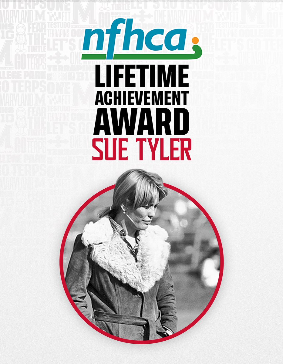TerpsFH's tweet photo. Congratulations to a trailblazer, a champion and a legend, former head coach Sue Tyler, who will earn a Lifetime Achievement Award from the @NFHCA tonight! 🐢🙌 https://t.co/UaeZG55e1v