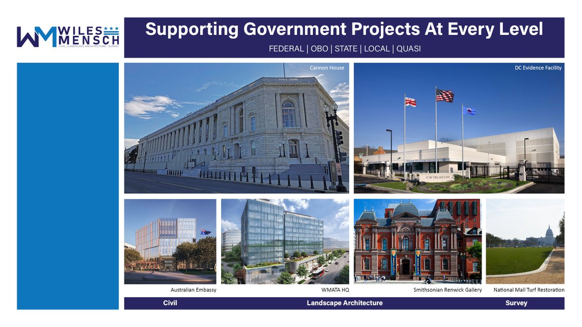 Wiles_Mensch's tweet photo. Wiles Mensch supports design for government facilities and projects at every level. #federal #OBO #state #local #quasi #design #civil #landscape #dryutilities #survey  https://t.co/MvCuRTCab2 https://t.co/7yBgspQRMs