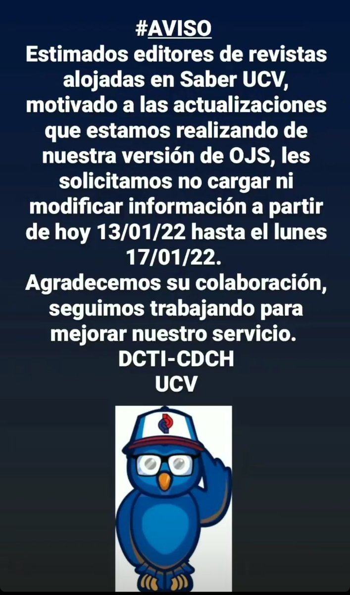 saberucv's tweet image. #Atención #OJS #OpenJournalSystems  #UCV #Repositorio #Revistas