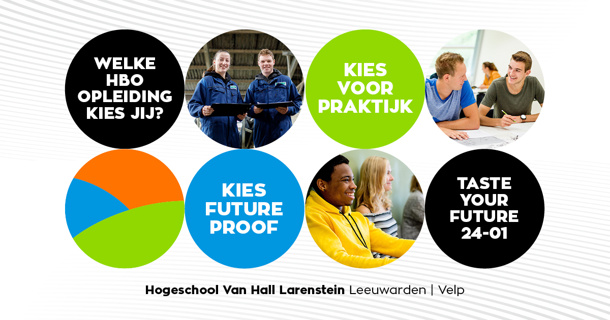 Hogeschool Van Hall Larenstein organiseert op maandag 24 januari van 14:00 - 16:30 uur Taste Your Future 2022. Op dit online event voor jou, als mbo-4 student, kun je kijken en luisteren naar studenten die je voor zijn gegaan. 
Meld je aan t/m 20 januari:
hvhl.nl/welkom/voorlic…