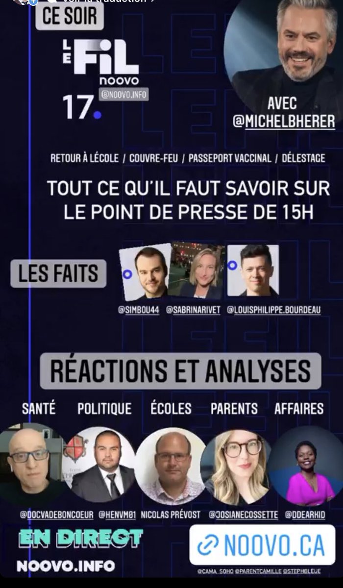 MichelBherer's tweet photo. Ce soir au FIL 17 sur @noovo_ca @noovo_ca  FAITS - ANALYSES - RÉACTIONS : Tout ce qu’il faut savoir des changements qui seront annoncés à 15h . @Vadeboncoeur_Al @VMHcom @FQDE @josianecossette @dearkid @LouisPhilippeB @Simon_Bourassa @SabrinaRivet @ParentCamille @CamillePrev https://t.co/VjQMYX0H4y