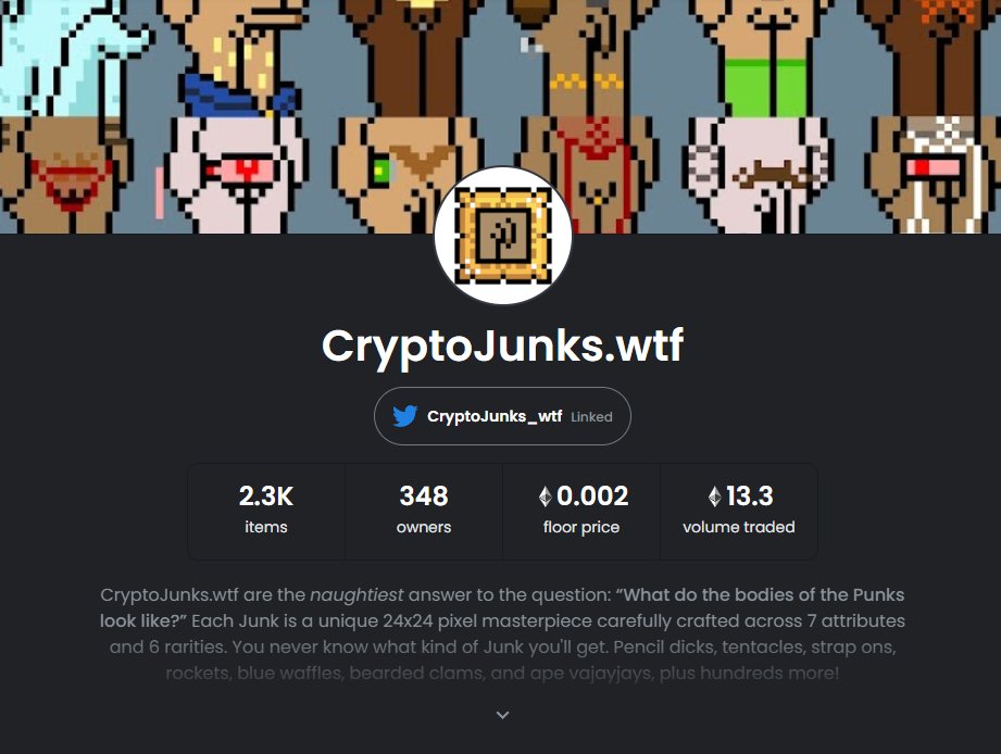 zardozclub's tweet image. My favorite CryptoPunks derivative project, by far 🥒
@CryptoJunks_wtf