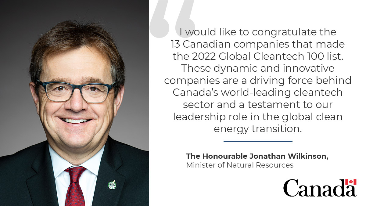 NRCan's tweet image. We’re pleased to share that 13 Canadian companies made the #Cleantech100 list of companies that are recognized as most likely to make a market impact over the next decade by @cleantechgroup.

canada.ca/en/natural-res…