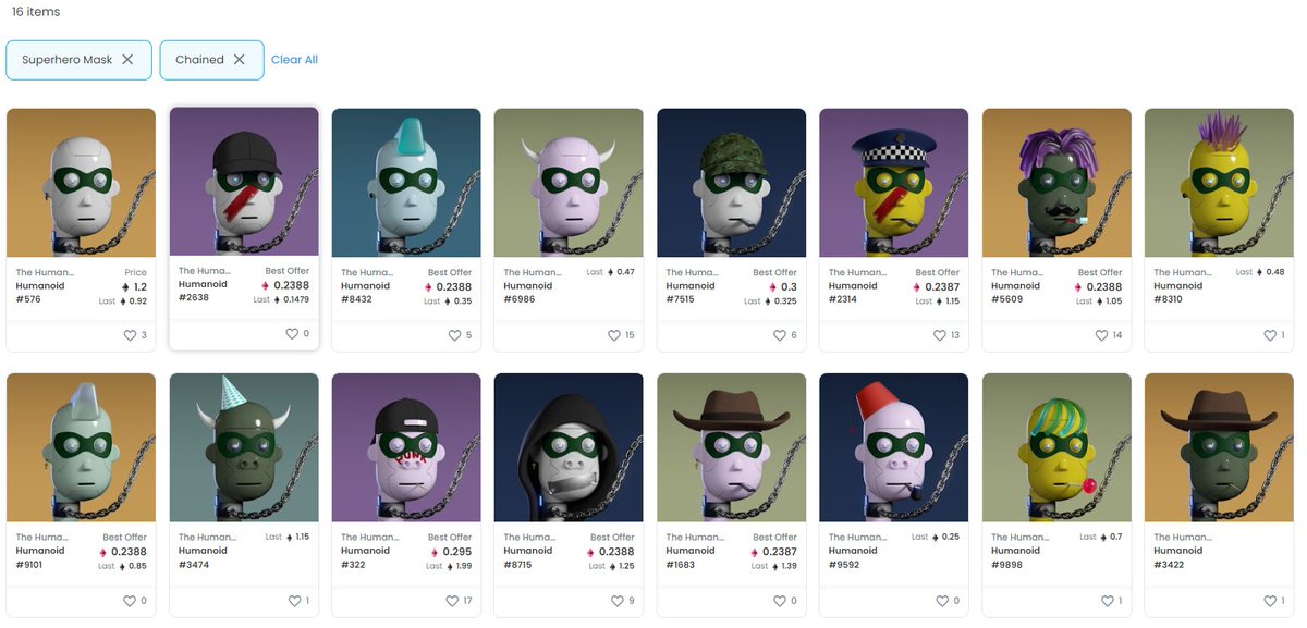 glenhodlr's tweet photo. Calling all CHAINED SUPERHEROS @TheHumanoidsNFT - follow and I'll follow back. This has to be the coolest trait - everyone wants to be a superhero and we're so hot they gotta chain us down! Only 16 of us. Only 1 listed which is going for 1.2ETH. The rogues gallery: https://t.co/2I8jxPjf3v