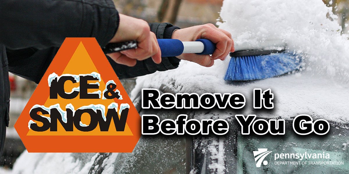 HHSMontcoPA's tweet photo. It’s #WinterDrivingAwarenessWeek! Per PA law, remove ice and snow from windows, mirrors, and all vehicle lights before you drive and as often as needed. Don't forget the hood and roof of your vehicle! Read more tips at: https://t.co/rABXZh6p0x #WinterSafety #PAWinter #BeSafePA https://t.co/bZJ9KNBvHm