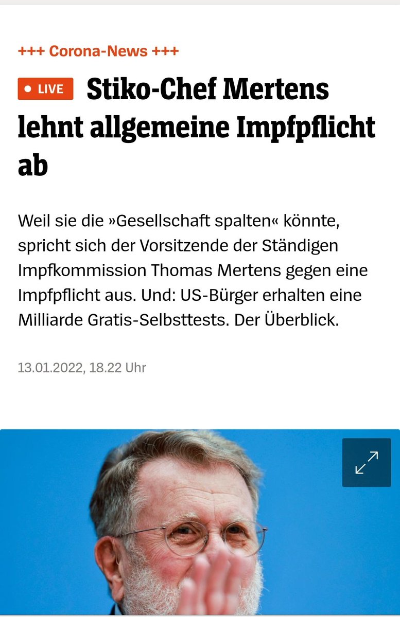 Verstehe ich das richtig? Der Vorsitzende der #STIKO lehnt die #Impfpflicht ab? Aber nicht etwa aus wissenschaftlichen, oder medizinischen Gründen, sondern aus einer ideologischen Überlegung heraus?  
Dafür brauchen wir sie nicht, Herr Mertens! #Themaverfehlt