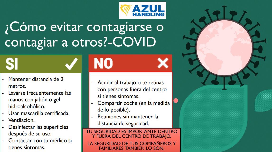AzulHandling's tweet photo. #EquipAzul, seguimos luchando juntos contra el #COVID19: ¿Cómo evitar contagiarse?
@Ryanair_ES #AzulHandling @Ryanair https://t.co/T3mtoRfI97