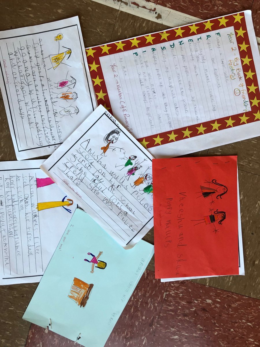 StratLitFest's tweet photo. What a lovely morning with @KinetonPrimary and @SerenaKPatel and finally being able to show her what the children had put together for the #MyAuthorProject around the theme of friendship. Thanks to @PersimmonHomes and @ThistleTrust for #supportingliteracy https://t.co/985ZicaQE3