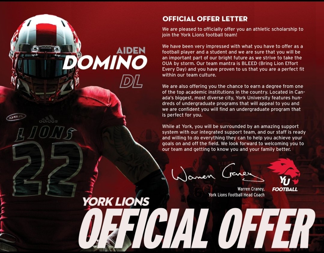 Blessed to receive an official offer to continue my journey with the York Lions.