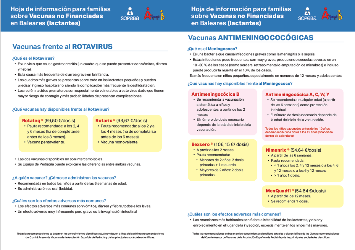 APapIB's tweet photo. ❗️❗️❗️Desde @APapIB hemos creado unas hojas informativas para familias sobre vacunas no financiadas en Baleares 🗒️. ¡Esperamos que os sean útiles en las consultas! @PediatriaBalear @aepap @SEPEAP @apmallorca https://t.co/XwwmZnaEej