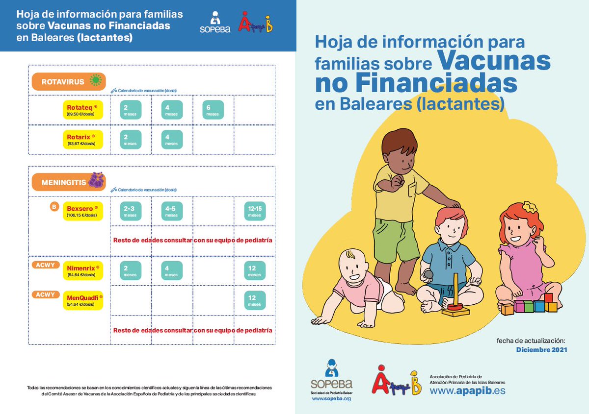 APapIB's tweet photo. ❗️❗️❗️Desde @APapIB hemos creado unas hojas informativas para familias sobre vacunas no financiadas en Baleares 🗒️. ¡Esperamos que os sean útiles en las consultas! @PediatriaBalear @aepap @SEPEAP @apmallorca https://t.co/XwwmZnaEej