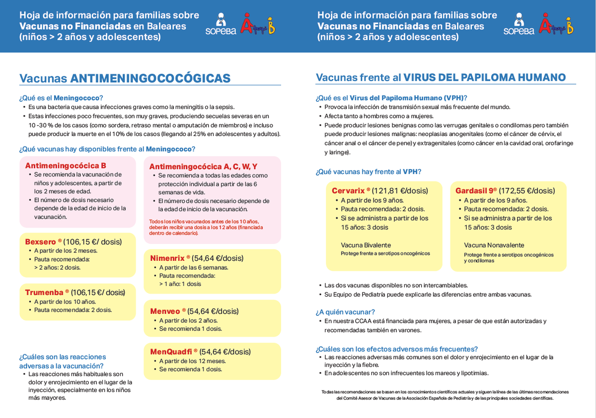 APapIB's tweet photo. ❗️❗️❗️Desde @APapIB hemos creado unas hojas informativas para familias sobre vacunas no financiadas en Baleares 🗒️. ¡Esperamos que os sean útiles en las consultas! @PediatriaBalear @aepap @SEPEAP @apmallorca https://t.co/XwwmZnaEej