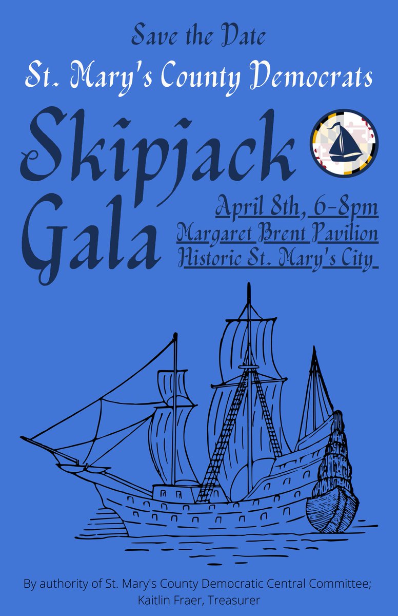 StMarys_Dems's tweet photo. Save the date! Skipjack Gala @ Historic St. Mary’s City on April 8th!
#SMCDems https://t.co/SItQd6qJH8
