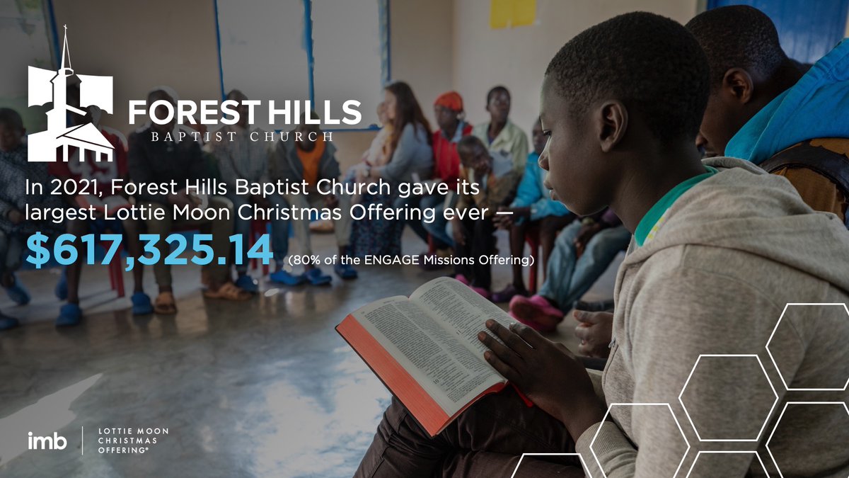 fhbcnashville's tweet photo. We're overjoyed to share with @IMB_SBC & @DrPaulChitwood that Forest Hills is giving our largest Lottie Moon Christmas Offering ever β $617,325.14! That's $267K more than the $350K budgeted for 2021! Thank you faith family for your unbelievable generosity! #FHBCloves #LottieMoon https://t.co/YqFsTVGX0q