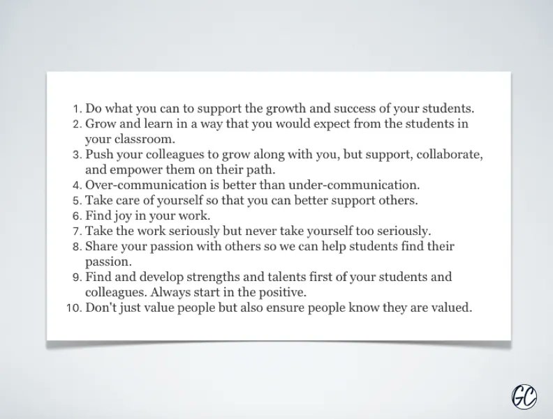 "Push your colleagues to grow along with you, but support, collaborate, and empower them on their path."

10 Core Values For Education buff.ly/32uLwlP