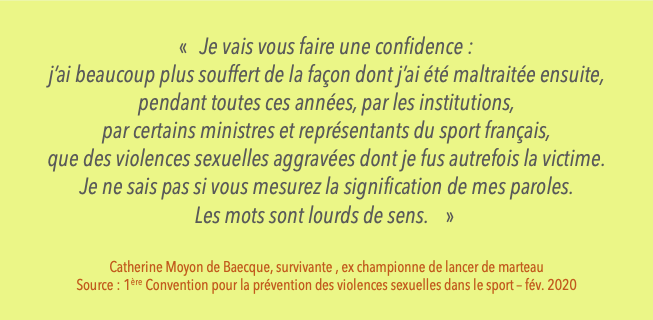 IsaDemongeot's tweet photo. Attention voix d'héroïne : #CatherineMoyonDeBaecque fut la toute première à dénoncer les violences dans le sport puis à faire condamner ses 3 agresseurs en 93 &amp; en 94. Championne de lancer de marteau, elle a été ensuite rejetée par le monde du sport. #4aSafeSport https://t.co/Zvl0cYjnyp