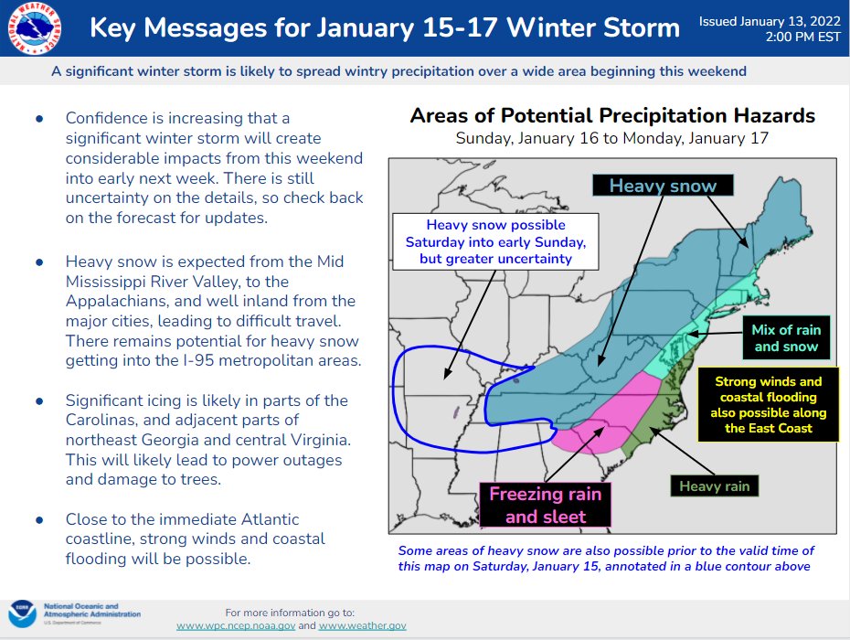 Confidence is increasing that a significant winter storm will create considerable impacts this weekend into early next week. Significant amounts of heavy snow, freezing rain, and sleet are likely and along the Atlantic coastline strong winds and coastal flooding will be possible.