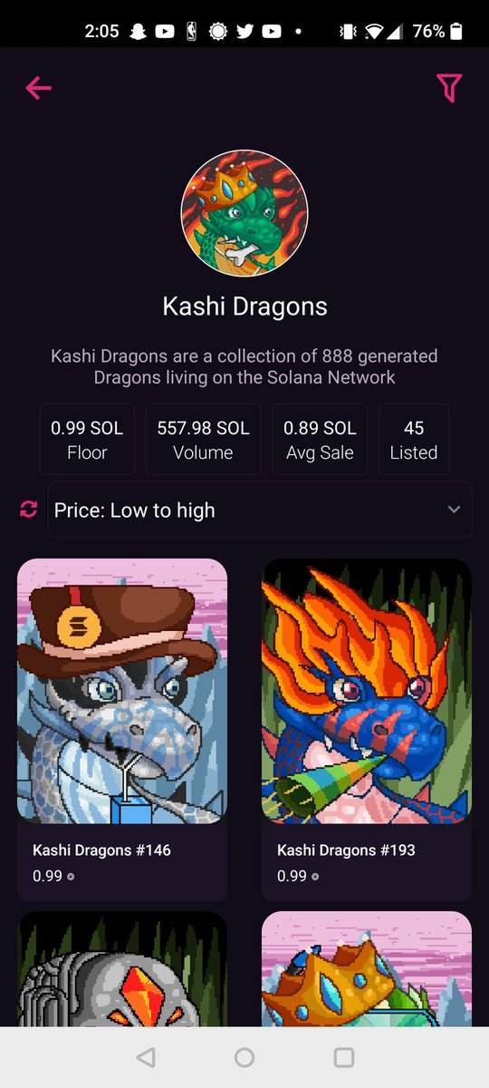 <a href="/kashidragons/">Kashi Dragons | $KASHI 👀</a> holders, with only 45 listed and 22 dragons away from a 2 sol floor, either de-list or re-list for 2+ Sol! As a community we can singlehandedly get this on popular on ME! Only up from there📈
#solana #SolanaNFTs #SolanaCommunity