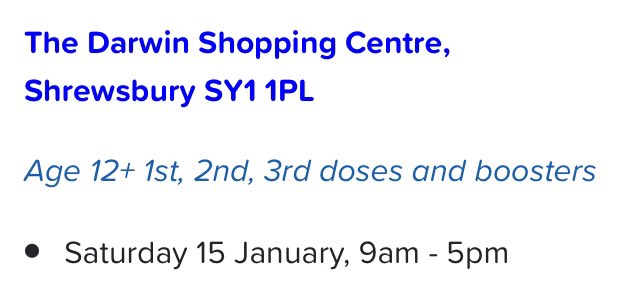 Another Walk-In session this coming Saturday 15th in the Darwin Centre #Shrewsbury #GrabAJab 💉