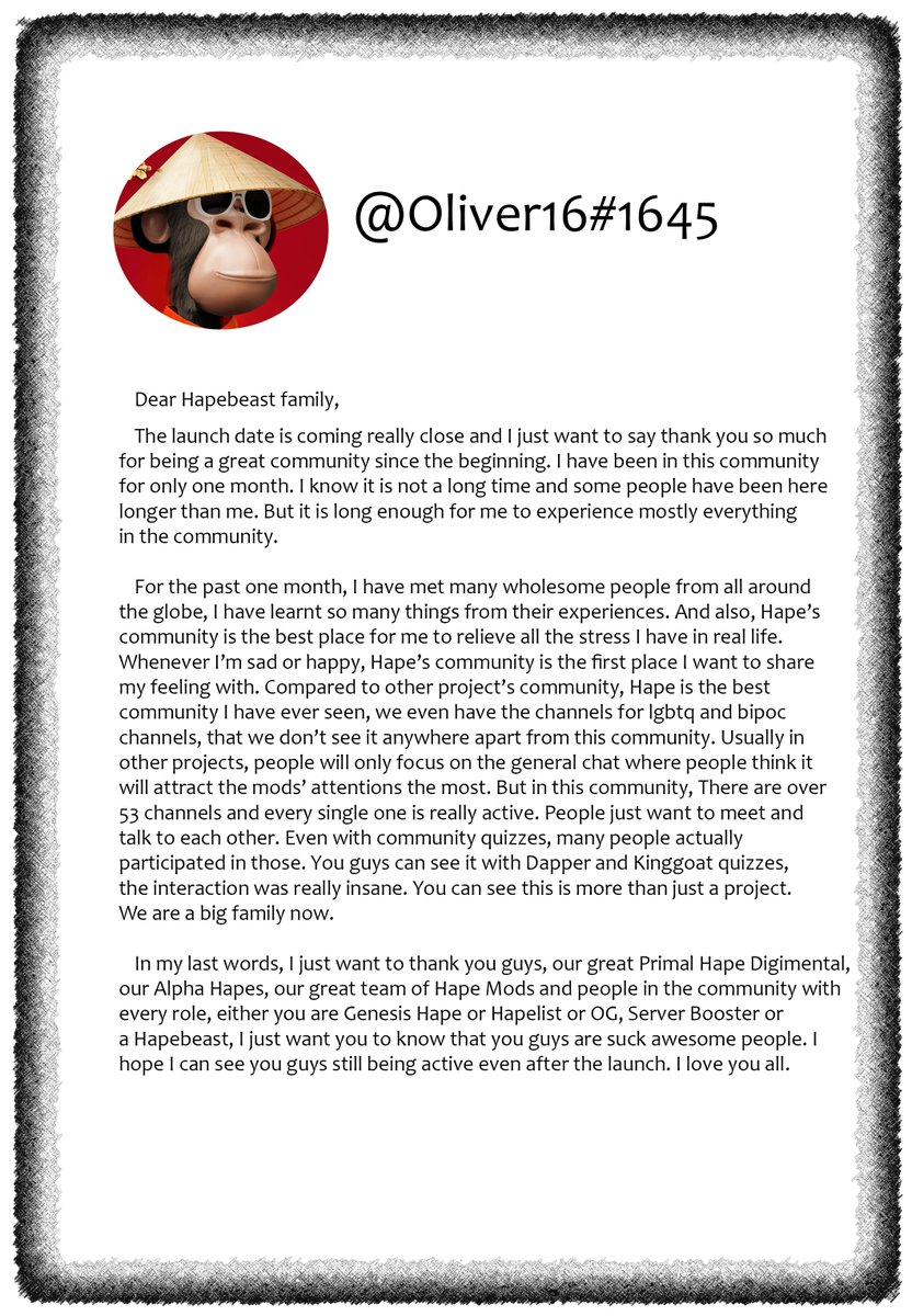 Poggers9988's tweet photo. Here is my letter for @HAPEBEASTGANG and the Hape's community. Thank you for everything. #HAPEBEAST #HAPEBEASTGANG https://t.co/ABxtonbSub