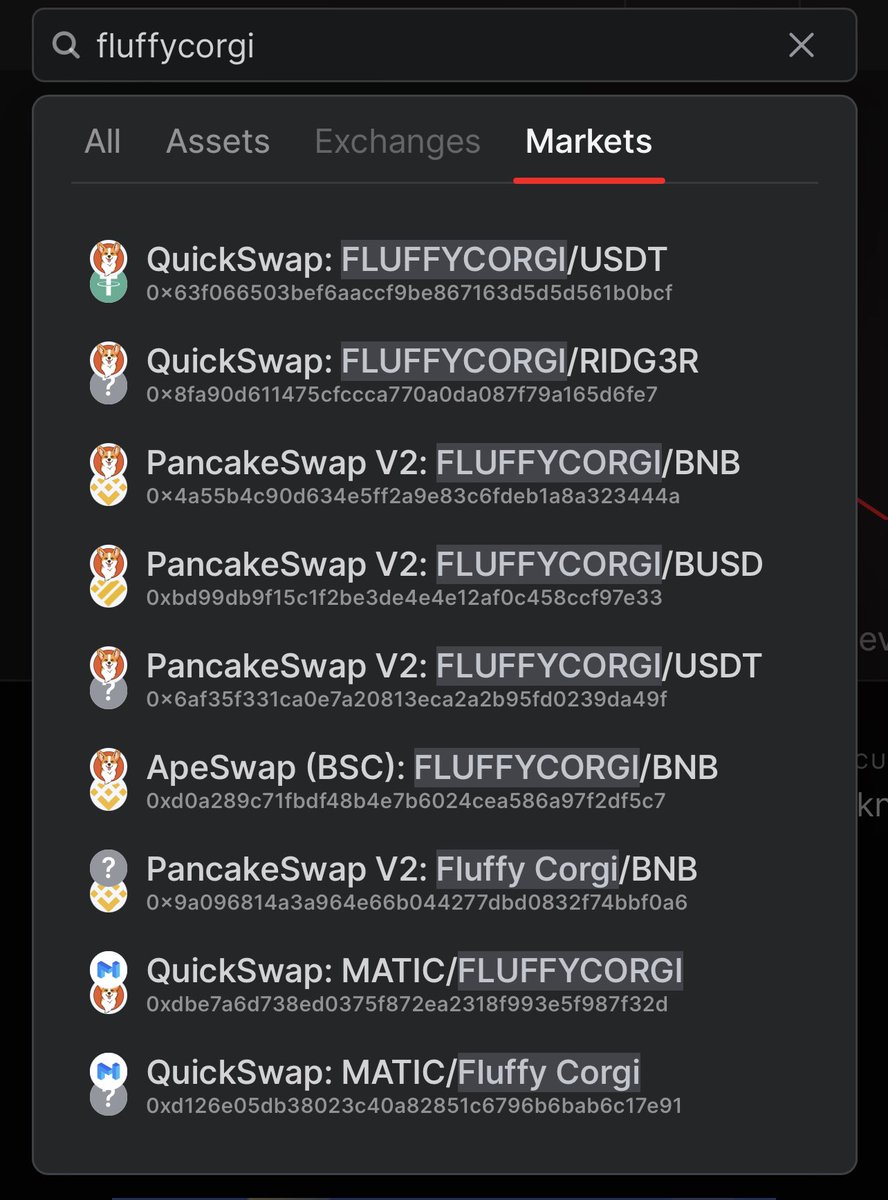 fluffy_corgi's tweet photo. #FluffyCorgi current trading market piars on @PancakeSwap and @QuickswapDEX Dex exchange 

More exchange coming #defi #DefiConnect #altcoinseason #cryptocurrecy @1goonrich #GameFi #1000xgem #Metaverse https://t.co/wx3UrMghjH