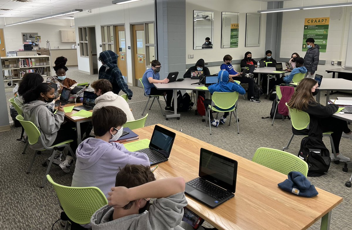 icwestlibrary's tweet photo. Students in Ms. Bildner’s Earth Space Science class have been working in the West library for 2 weeks.  They are practicing their media literacy skills to spot misinformation about renewable energy source as they draft research papers. https://t.co/NqSKlVuBJr