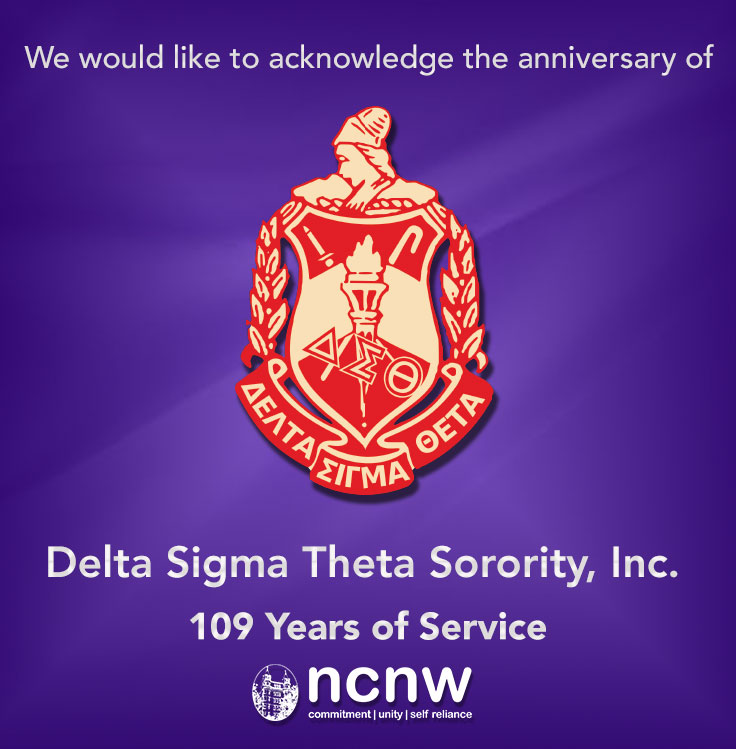 NCNWHQ's tweet image. The National Council of Negro Women, Inc. would like to acknowledge the anniversary of our national affiliate, Delta Sigma Theta Sorority, Inc. on 109 years of service!
#DST109 #DST1913 #DeltaSigmaThetaInc #NCNW #NCNWStrong @DSTNatlPrez