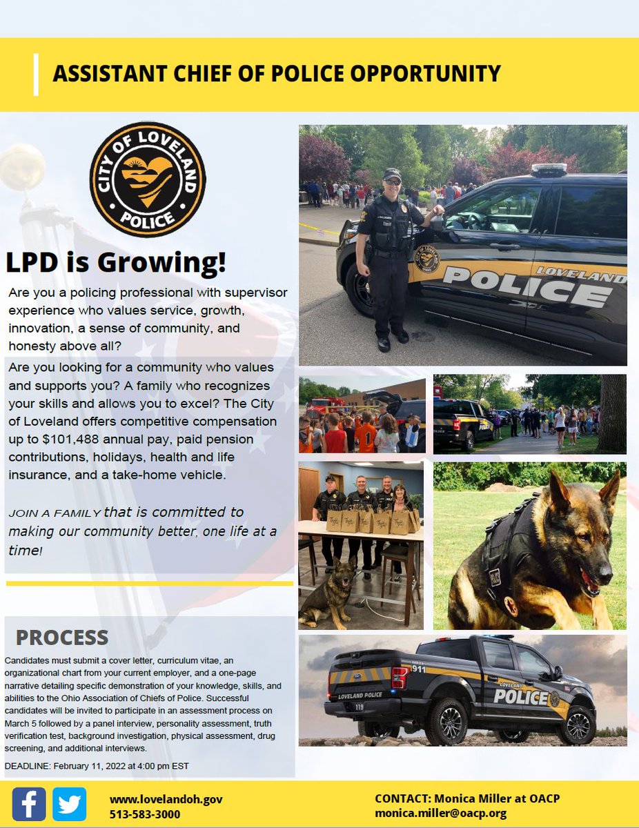 We are looking for an experienced law enforcement leader to join our team. We value outstanding service, enjoy growing and innovating, upholding integrity, and value each other. If this sounds like you this might be your place! 
For more information visit: loom.ly/Se48pqA