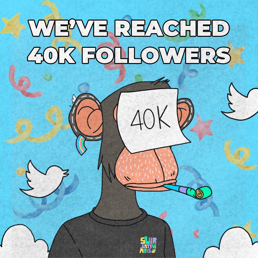 Lola20789's tweet photo. We just reached 40K Twitter followers!!! 🥳🌈 We can’t thank you guys enough!!! ❤️❤️❤️ 

And I heard about a new collaboration… 👀 Superlative Apes X ??? 👇 https://t.co/lpBPae21oj