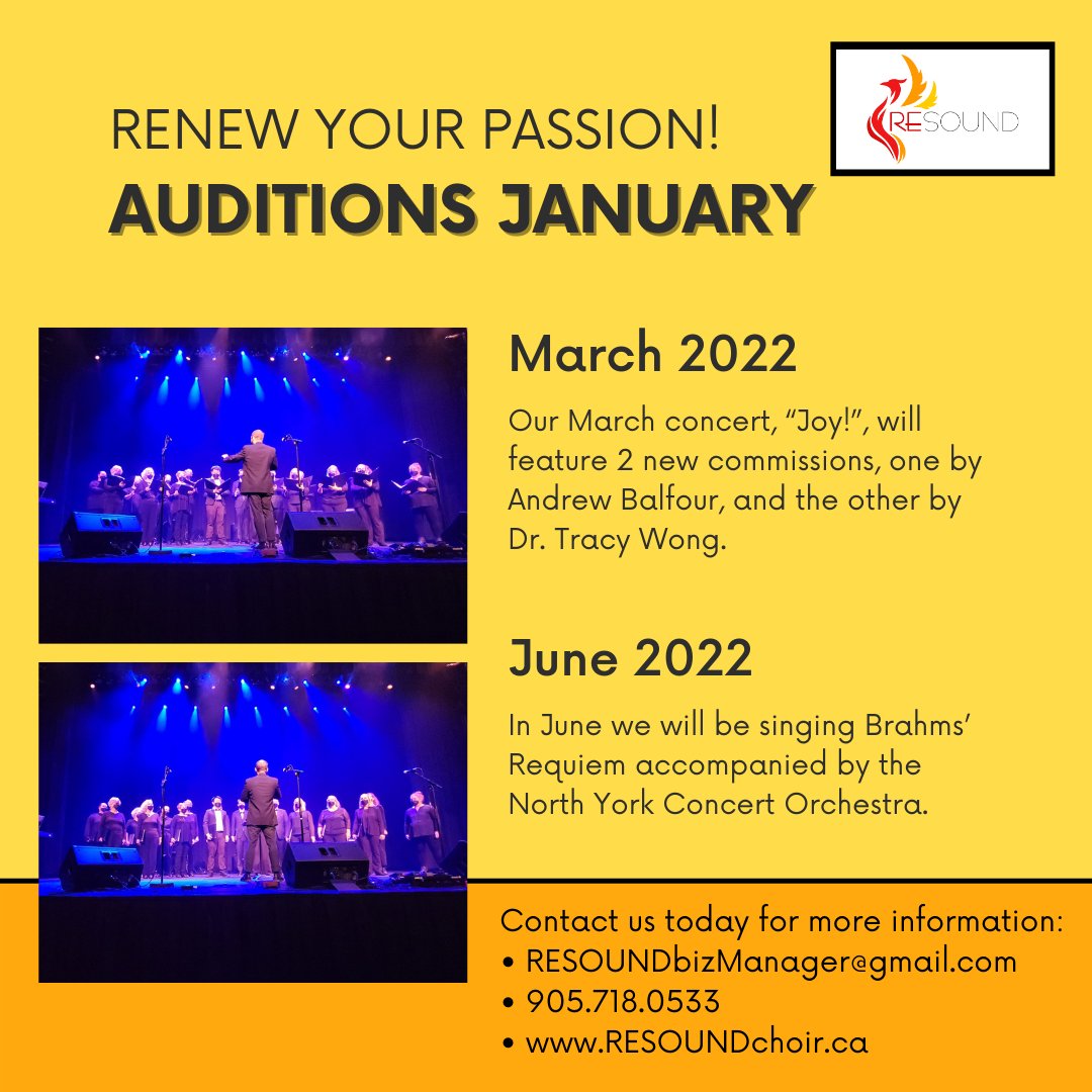 ChoirResound's tweet photo. RESOUND Choir will be holding auditions for new members on January 16, 2022, between 5 pm and 6:30 pm virtually. #Auditions #Choir #SingWithUs #DurhamRegionArts #DurhamRegion #RESOUNDChoir #RESOUNDingVoices #Chorister #Music #JoinUs Photo cred: Greg Gillis, Oshawa https://t.co/O3AssipZ8l